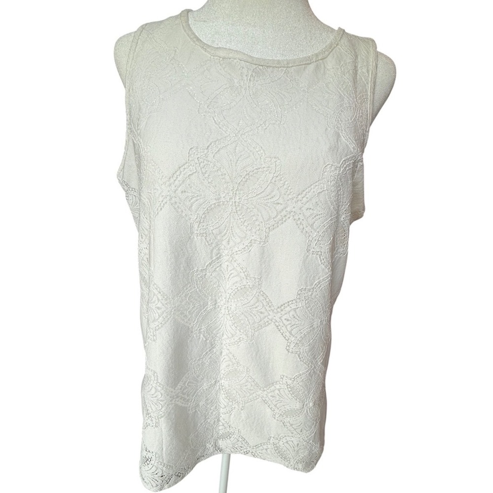 Vince Camuto Ivory White Lace‎ Medallion Sleeveless Blouse Top Womens Medium